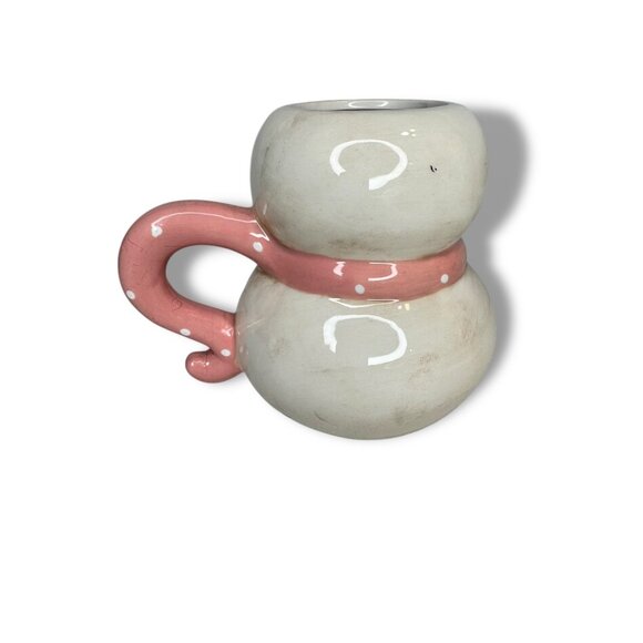 Johanna Parker Snowman Ceramic Mug White Pink Polk A Dot - Picture 3 of 8